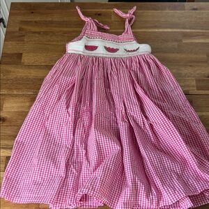 Girls Pink Gingham Smocked Sundress with Watermelon Design